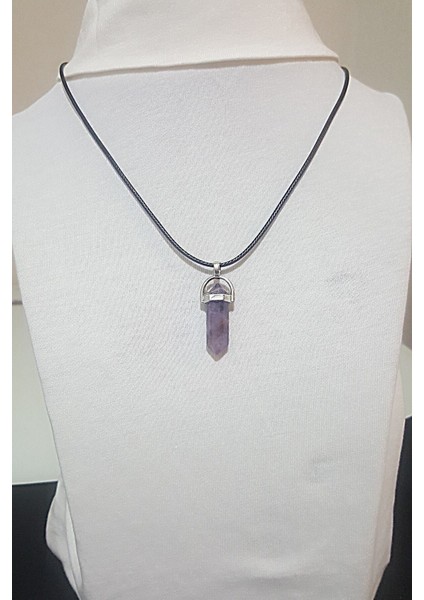 Ametis Taşı Prizma Çivi Kesim Doğal Taşlı Siyah Ipli Kolye - 38 indirimleri