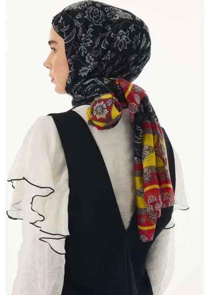 Amaya Etnik Desen Siyah-Sarı Pamuklu Şal fırsatları