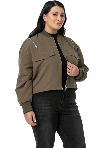 Büyük Beden Yakası ve Kol Ağzı Ribanalı Fermuar Detaylı Siyah Bomber Ceket indirimleri