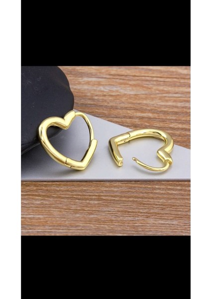Charm Kalp Şeklinde Altın Kaplama Çelik Küpe Kadın Zarif Takı