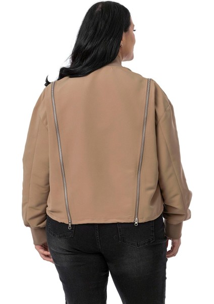 Büyük Beden Yakası ve Kol Ağzı Ribanalı Fermuar Detaylı Siyah Bomber Ceket modelleri