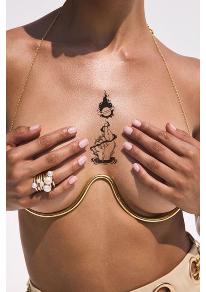 Satürn Göğüs Arası Geçici Dövme Tattoo