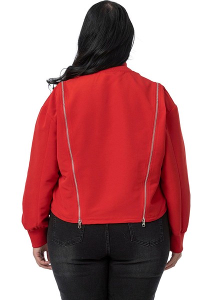 Büyük Beden Yakası ve Kol Ağzı Ribanalı Fermuar Detaylı Siyah Bomber Ceket modelleri