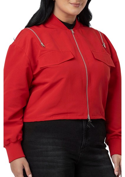 Büyük Beden Yakası ve Kol Ağzı Ribanalı Fermuar Detaylı Siyah Bomber Ceket fırsatları