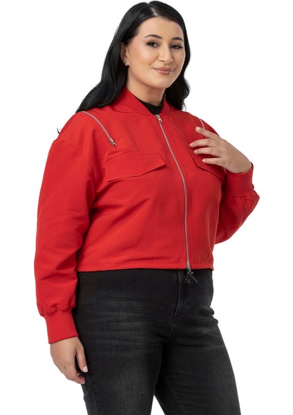 Büyük Beden Yakası ve Kol Ağzı Ribanalı Fermuar Detaylı Siyah Bomber Ceket indirimleri