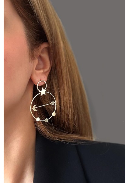 Altın Kaplama Moon Serisi Total Eclips Kadın Çivi Küpe