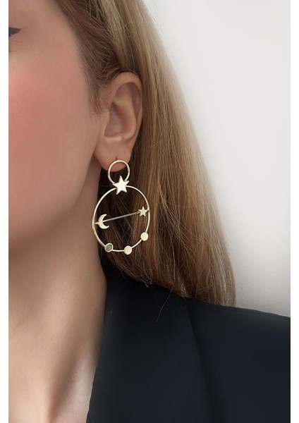 Altın Kaplama Moon Serisi Total Eclips Kadın Çivi Küpe fırsatları