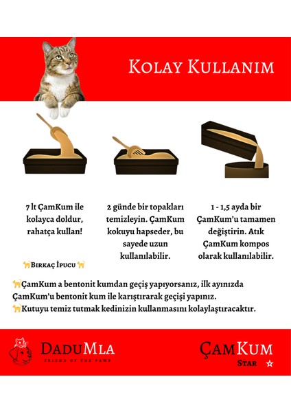 ÇamKum Star Tozsuz ve Topaklanan Doğal Kedi Kumu 7+7 Lt