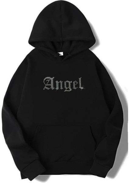 Unisex Oversize Taşlı Angel Hoodie
