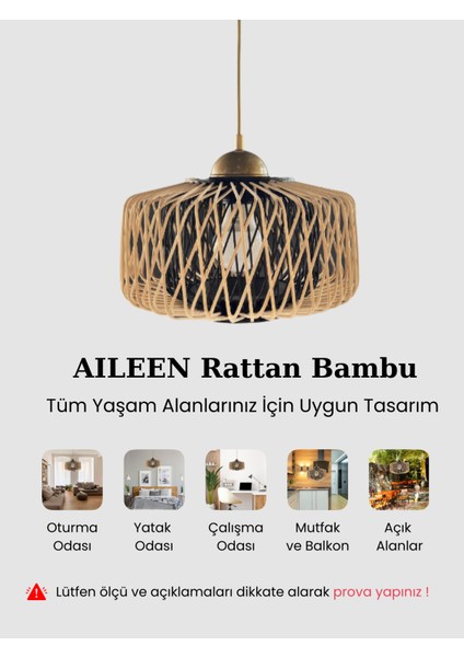 Aıleen Rattan Naturel Bambu Siyah Avize - Iskandinav, Modern, Bohem, Aydınlatma