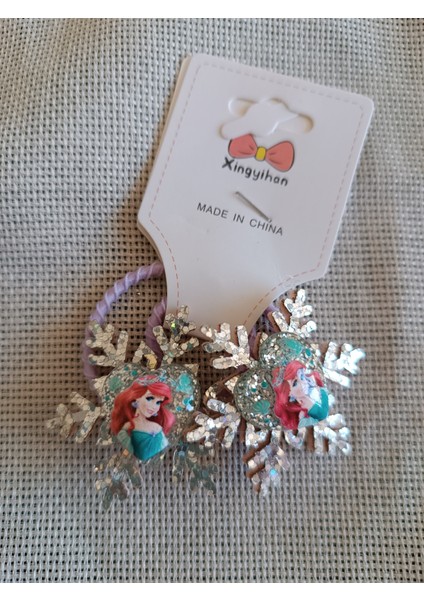 Simli Kar Tanesi Üzeri Disney Prenses Baskılı Kalp Figürlü Çiftli Çocuk Lastik Toka fiyatları