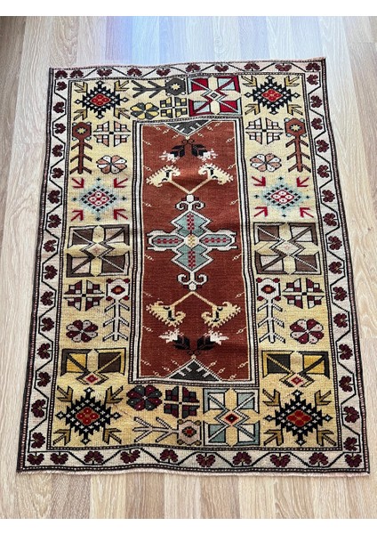 69X132 cm Küçük Boy El Dokuma Çiçek Desenli Kilim Tribal Şekiller Sonbahar Renkleri