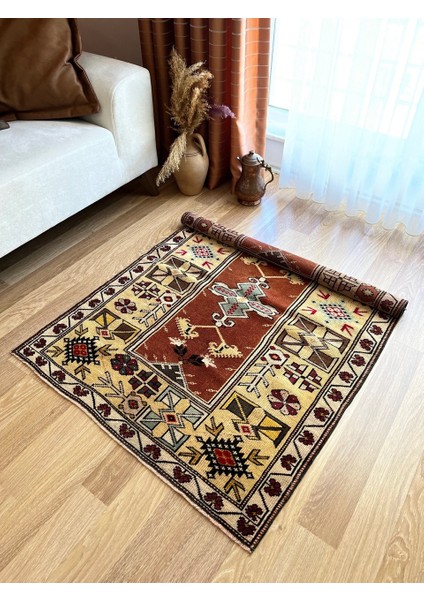 69X132 cm Küçük Boy El Dokuma Çiçek Desenli Kilim Tribal Şekiller Sonbahar Renkleri fiyatları