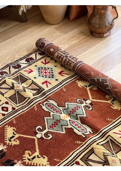 69X132 cm Küçük Boy El Dokuma Çiçek Desenli Kilim Tribal Şekiller Sonbahar Renkleri modelleri
