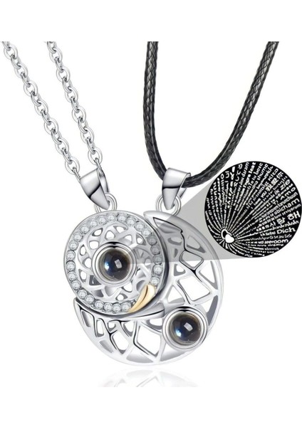 2 Adet Sevgili Kolyesi Mıknatıslı 100 Dilde Seni Seviyorum Projeksiyon Çift Kolyesi