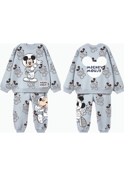 Kız Erkek Çocuk Unisex Astronot Mickey Baskılı Disney Alt Üst Takım Eşofman Takımı