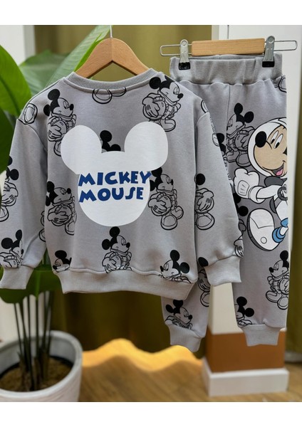 Kız Erkek Çocuk Unisex Astronot Mickey Baskılı Disney Alt Üst Takım Eşofman Takımı