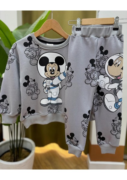 Kız Erkek Çocuk Unisex Astronot Mickey Baskılı Disney Alt Üst Takım Eşofman Takımı