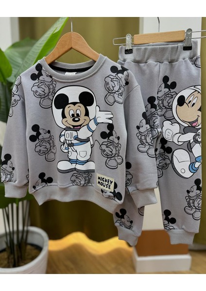 Kız Erkek Çocuk Unisex Astronot Mickey Baskılı Disney Alt Üst Takım Eşofman Takımı
