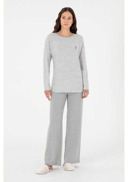 Kadın Gri Melanj Pijama Takım 50302036-VR086