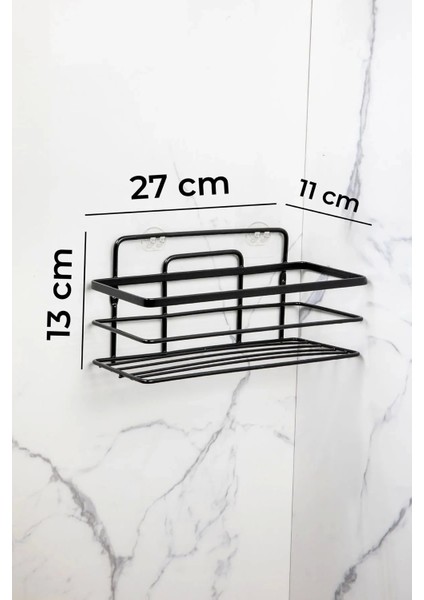 Banyo Köşe Rafı Lamalı Tek Katlı Siyah Şampuanlık Hem Vidalı Hem Yapışkan Stickerlı