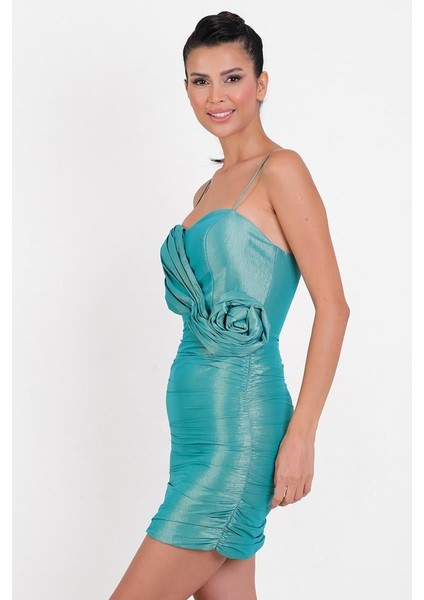 Dickson Kalp Yaka Ince Askılı Bel Çiçek Detaylı Kısa Abiye Elbise Mint fiyatları