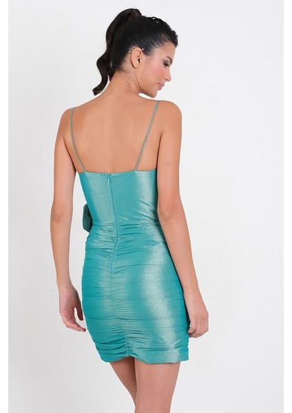 Dickson Kalp Yaka Ince Askılı Bel Çiçek Detaylı Kısa Abiye Elbise Mint modelleri