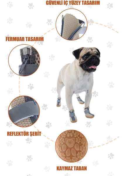 Köpek Ayakkabısı-Kahverengi Köpek Ayakkabısı-Kaydırmaz Kauçuk Taban Köpek Ayakkabısı- Reflektörlü, Fermuarlı Köpek Ayakkabısı