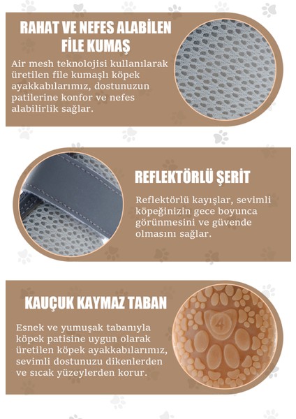 Köpek Ayakkabısı-Kahverengi Köpek Ayakkabısı-Kaydırmaz Kauçuk Taban Köpek Ayakkabısı- Reflektörlü, Fermuarlı Köpek Ayakkabısı