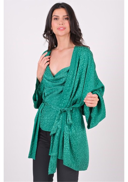 Misiana Leopar Jakarlı Kimono Yeşil fiyatları
