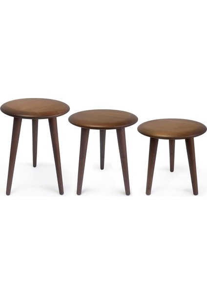 Masif Kayın Tabure Sehpa 3'lü Set Saksılık Üç Ayaklı Yuvarlak Ceviz fiyatları
