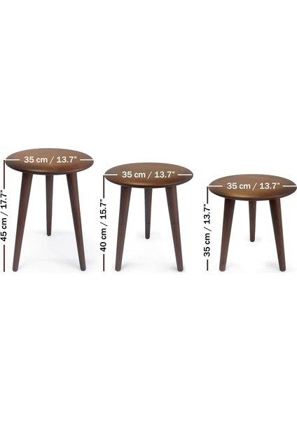 Masif Kayın Tabure Sehpa 3'lü Set Saksılık Üç Ayaklı Yuvarlak Ceviz fırsatları