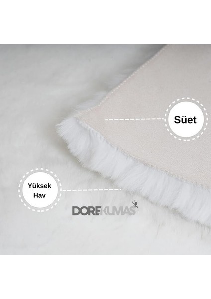 Dore Kumaş Soft Fluffy Tavşan Tüyü Yuvarlak Peluş Halı  Premium Kalite Süet Taban