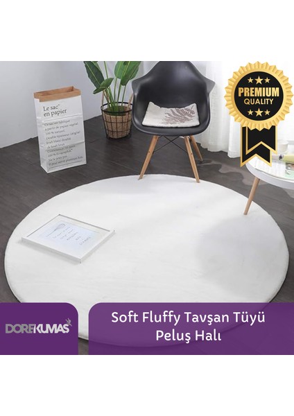 Soft Fluffy Tavşan Tüyü Yuvarlak Peluş Halı Premium Kalite Süet Taban