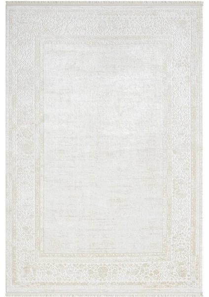 Elegance EG002A Gri Halı Bej Detaylı Çerçeveli Modern Viskon Doğal Iplik Bambu Halı Tozu Az