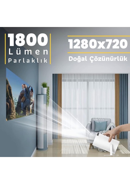 HY300 Ultra Hd 1280X720 Piksel 1800 Lümen HDMI Multimedia Projeksiyon Cihazı