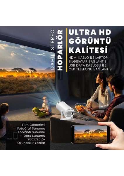 HY300 Ultra Hd 1280X720 Piksel 1800 Lümen HDMI Multimedia Projeksiyon Cihazı