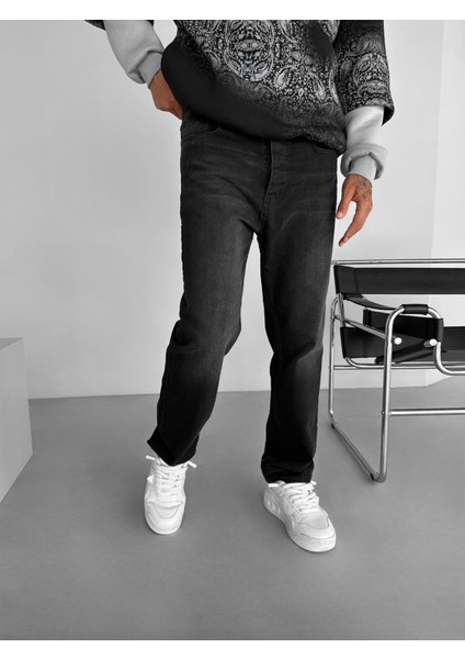 Erkek Baggy Fit %100 Pamuk Basic Jean Pantolon Siyah