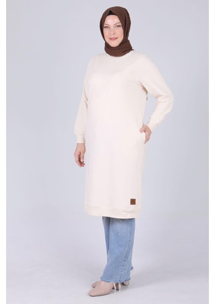 Ottoman Wear Büyük Beden Basic Tunik Vanilya OTW2049