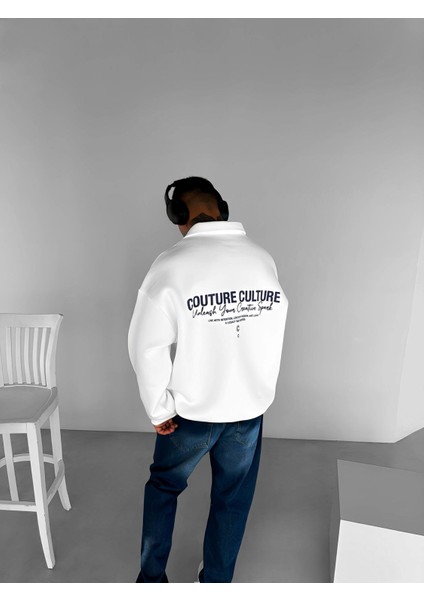 Erkek Rahat Kalıp Baskılı Polo Yaka Sweatshirt Ekru fiyatları