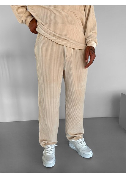 Erkek Jogger Esnek Rahat Beli Lastikli Fitilli Kadife Pantolon Bej fiyatları