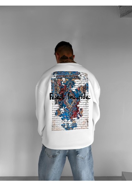Erkek Rahat Kalıp Baskılı Yuvarlak Yaka Sweatshirt Ekru