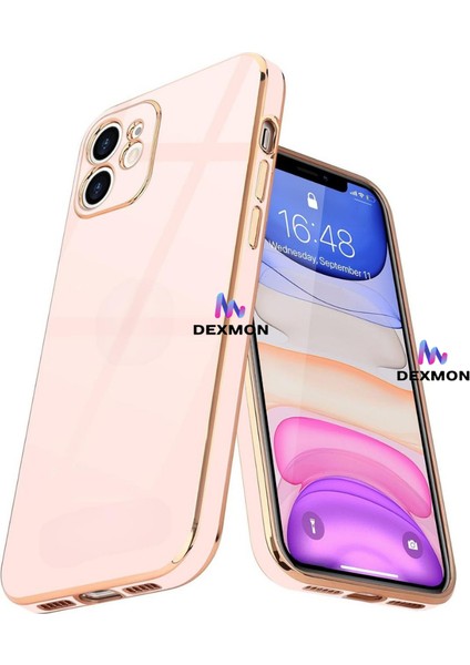 iPhone 11 Uyumlu Kılıf Kamera Korumalı Arkası Renkli Kenarları Parlak Dore Tasarım Kapak