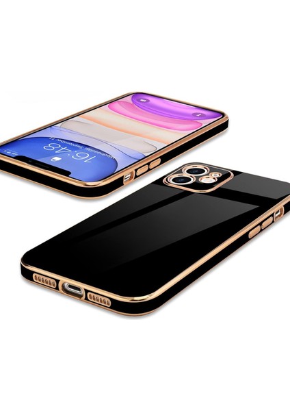iPhone 11 Uyumlu Kılıf Kamera Korumalı Arkası Renkli Kenarları Parlak Dore Tasarım Kapak fırsatları