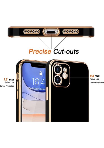 iPhone 11 Uyumlu Kılıf Kamera Korumalı Arkası Renkli Kenarları Parlak Dore Tasarım Kapak indirimleri
