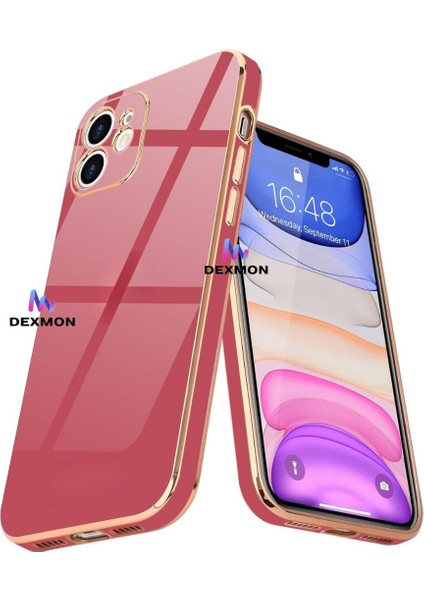 iPhone 11 Uyumlu Kılıf Kamera Korumalı Arkası Renkli Kenarları Parlak Dore Tasarım Kapak