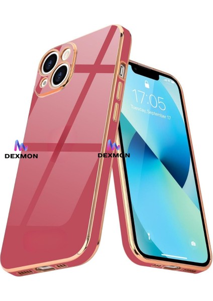 iPhone 15 Uyumlu Kılıf Kamera Korumalı Arkası Renkli Kenarları Parlak Dore Tasarım Kapak