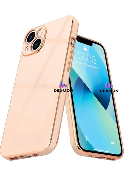 iPhone 13 Uyumlu Kılıf Kamera Korumalı Arkası Renkli Kenarları Parlak Dore Tasarım Kapak