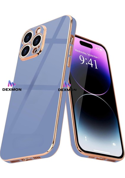 iPhone 15 Pro Uyumlu Kılıf Kamera Korumalı Arkası Renkli Kenarları Parlak Dore Tasarım Kapak