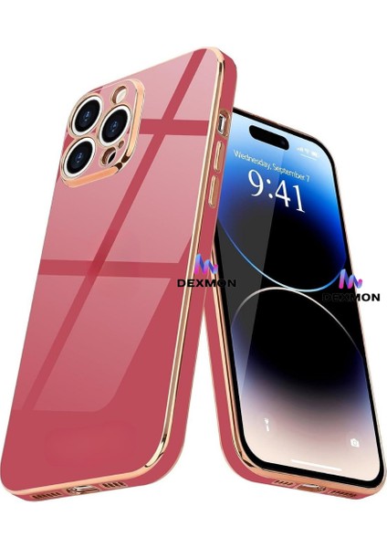 iPhone 15 Pro Max Uyumlu Kılıf Kamera Korumalı Arkası Renkli Kenarları Parlak Dore Tasarım Kapak